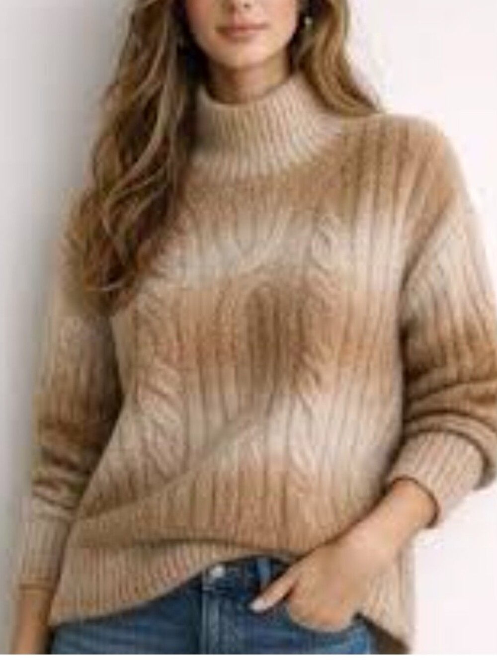 Banaba Republic Alpaca Ombre Gradient Cableknit Mockneck Sweater S Shadows Camel